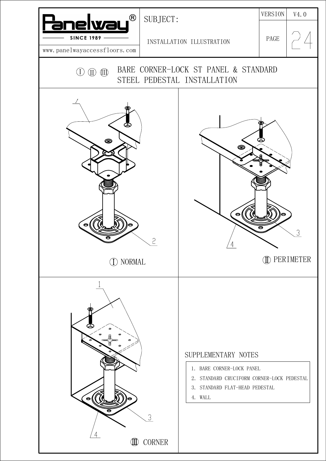 Bare corner-lock pedestals — original CAD V4.0 page 24