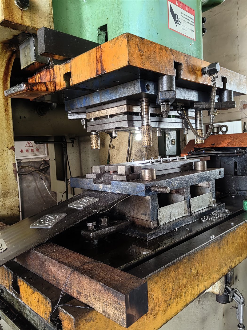 Close-up of the factory metal forming press